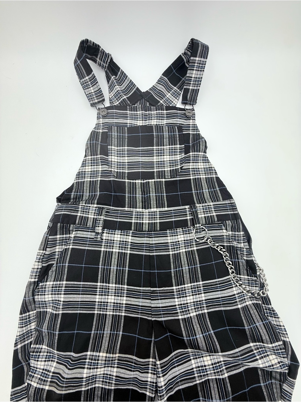 Hot Topic Black & White Plaid Overalls With Chain